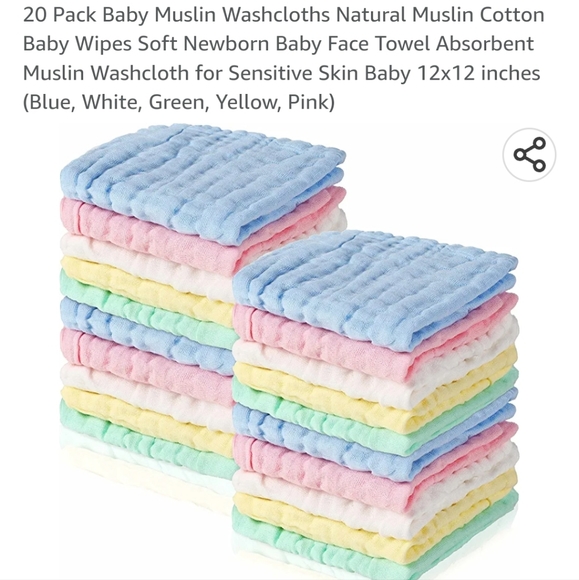 New Two boxes 20 pieces Organic Muslin Washcloths New - Picture 1 of 5